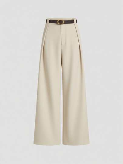 Women's Versatile Minimalist Wide Leg Pants, High Waist Commuter Slimming Straight Trousers Spring, Work To Weekend